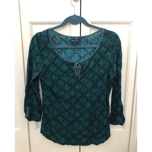 Lucky Brand | Green&blue 3/4 sleeve shirt, size S